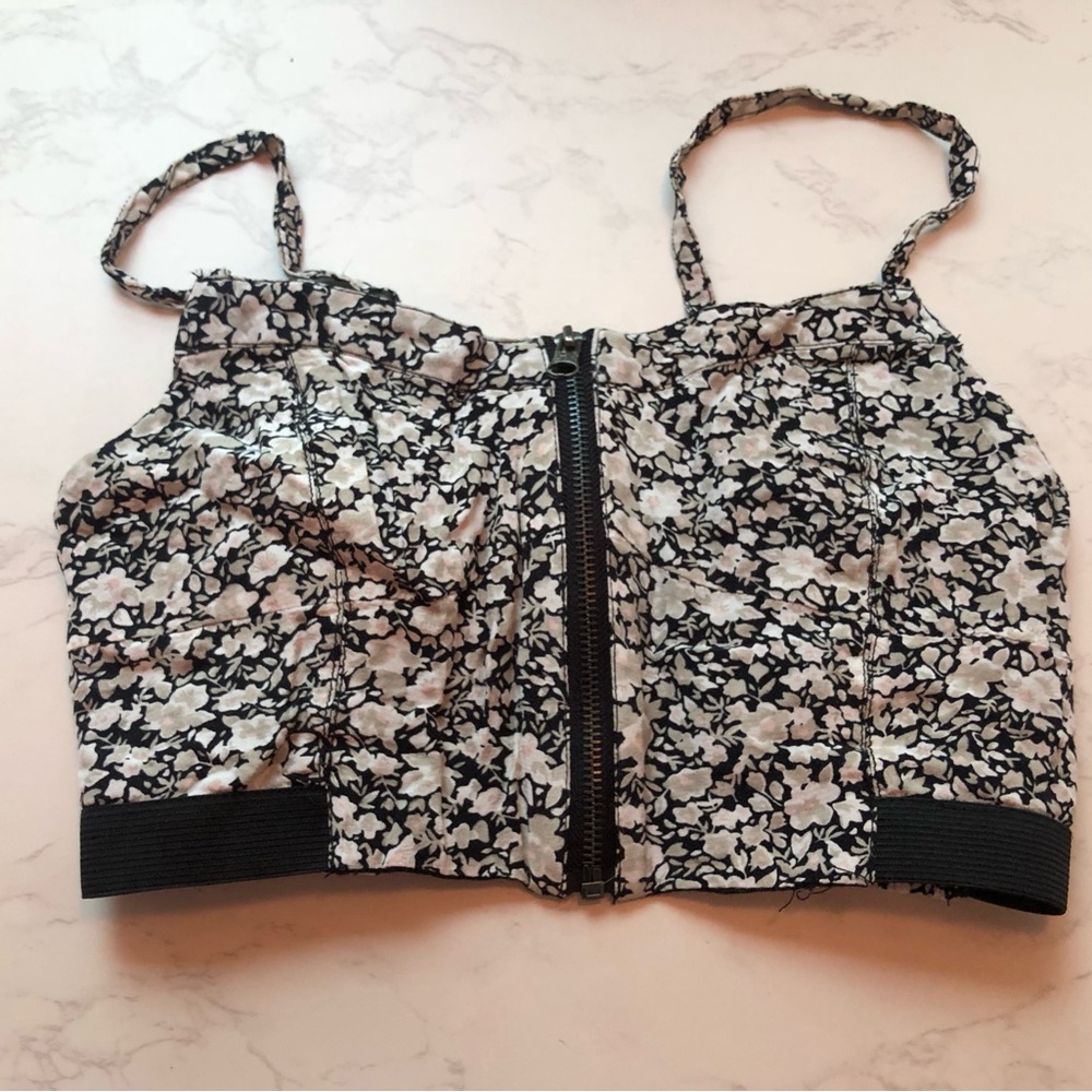 Vintage Garage Black & White Floral Zip-Front Crop Camisole
